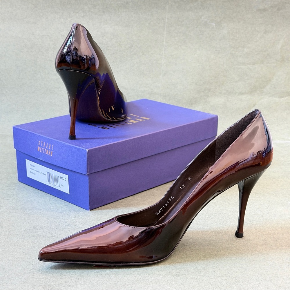 Stuart Weitzman Burgundy Patent Pointed-Toe Pumps